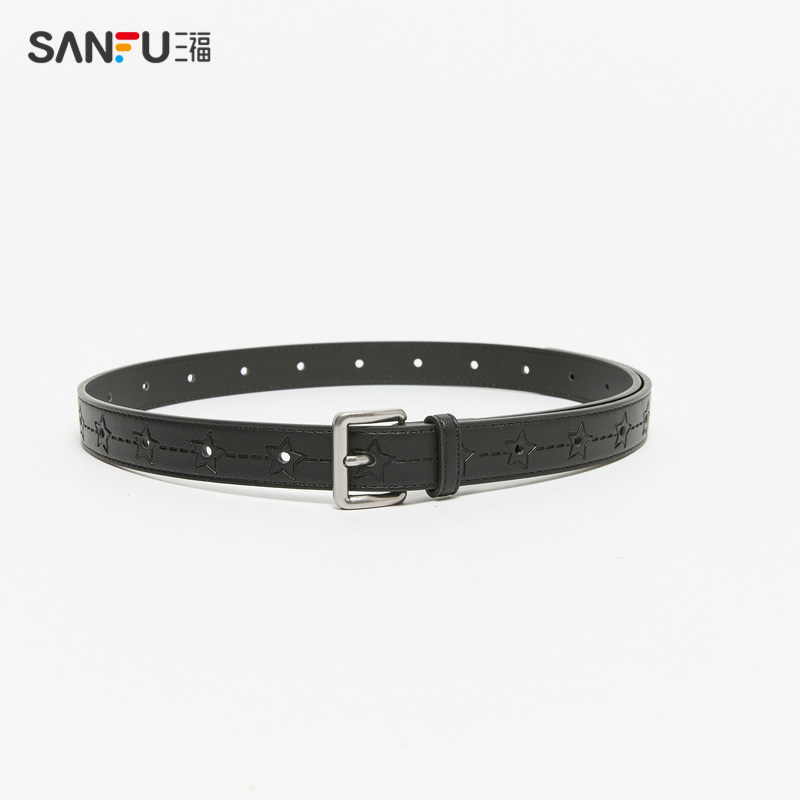 Sanfu women's belt wasteland blooming star embossed punching exquisite routing belt belt 483616