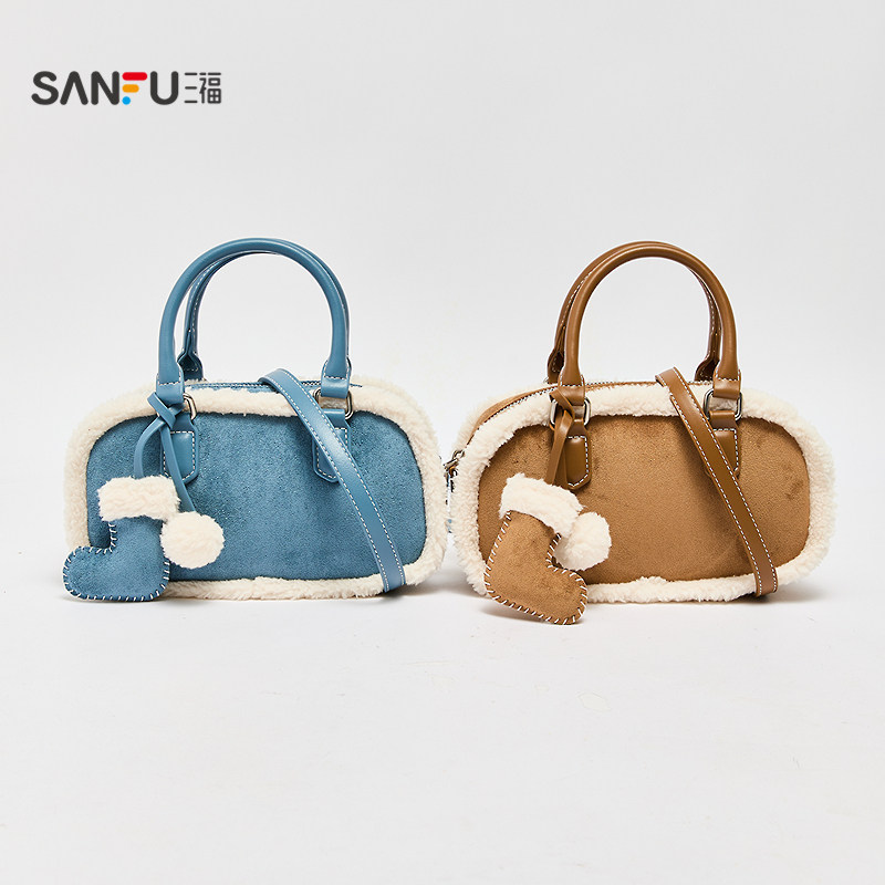 三福手提包冬季韩系绒绒波士顿包小靴挂件时尚休闲女包512754,淘宝优惠券,粉丝福利购,淘宝优惠卷