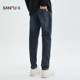 Sanfu 2025 Winter Simple Slim Fit Pintail Jeans Urban Commuting Straight Waist Pants Men's 510105
