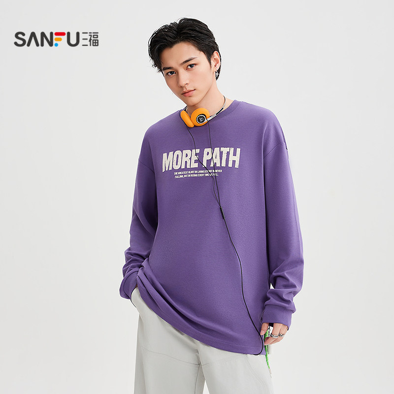 三福2025秋冬男士网布拼接英文长T恤 机能风宽松上衣507894,淘宝优惠券,粉丝福利购,淘宝优惠卷