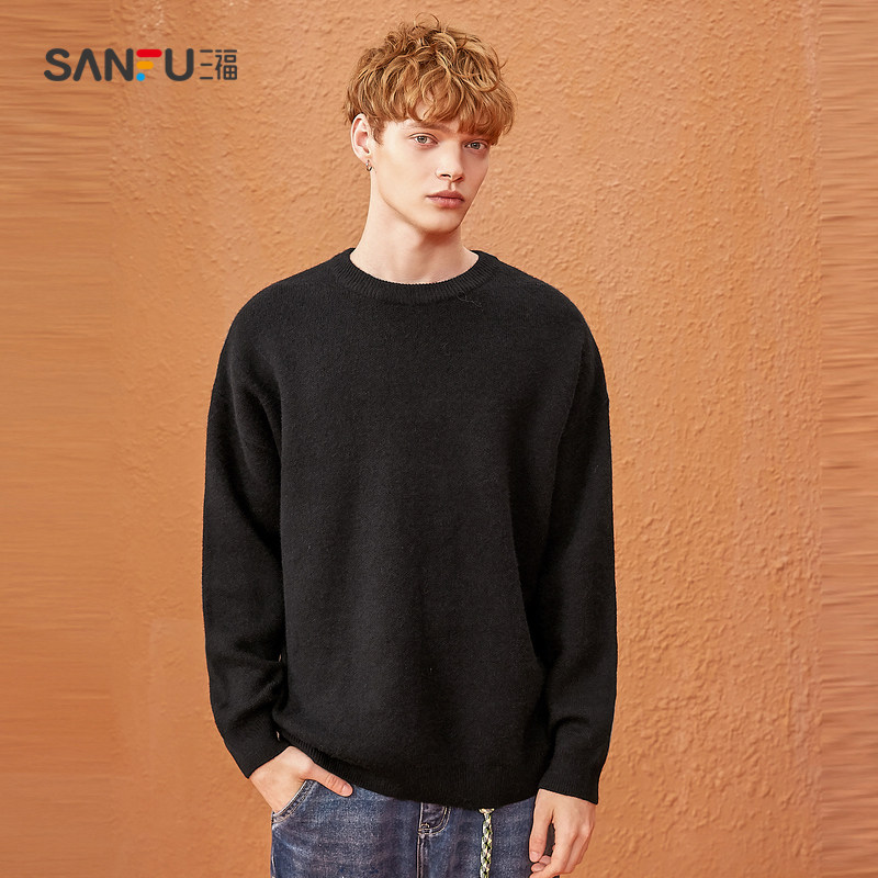 三福2021新款北极绒圆领宽松针织衫 三福服饰针织衫/毛衣