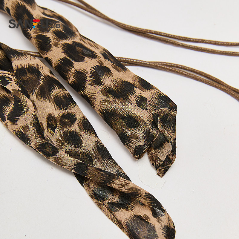 三福女皮带2025冬季游牧风丝巾串珠撞色时尚pu女士腰带512286