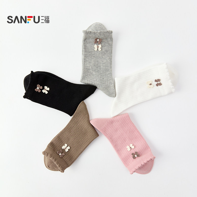 三福 女短筒袜单双装 甜美棉布蝴蝶结柔软精梳棉女袜袜子507543,淘宝优惠券,粉丝福利购,淘宝优惠卷