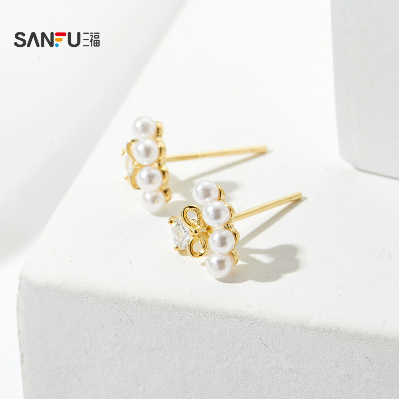 三福925银人造珍珠加冕耳钉一对 气质时尚设计感耳环首饰830877,淘宝优惠券,粉丝福利购,淘宝优惠卷