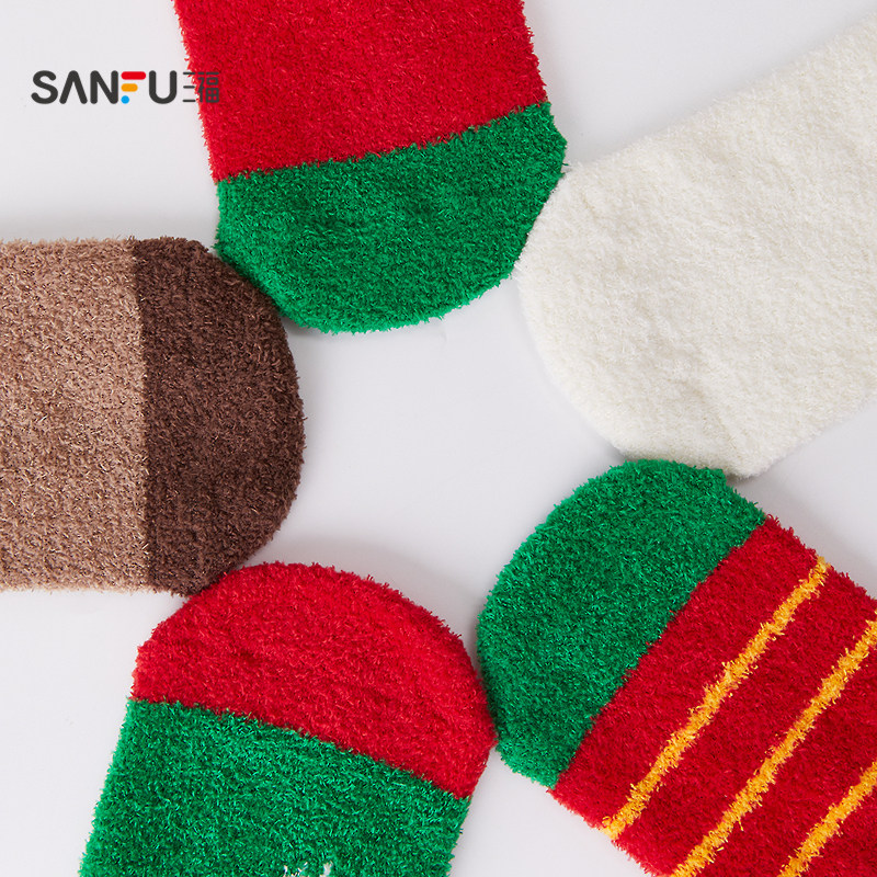 三福 女短筒袜单双装 甜系圣诞混款半边绒地板袜女袜袜子848545,淘宝优惠券,粉丝福利购,淘宝优惠卷