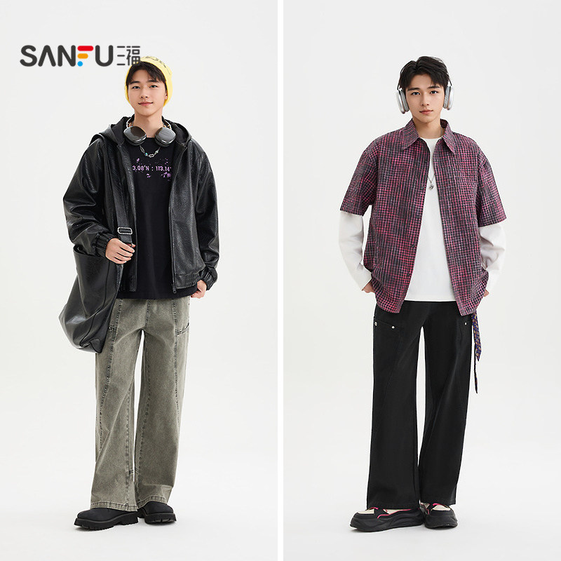 三福2026春季男士洗褪分割结构工装休闲裤 街潮直筒长裤513466,淘宝优惠券,粉丝福利购,淘宝优惠卷