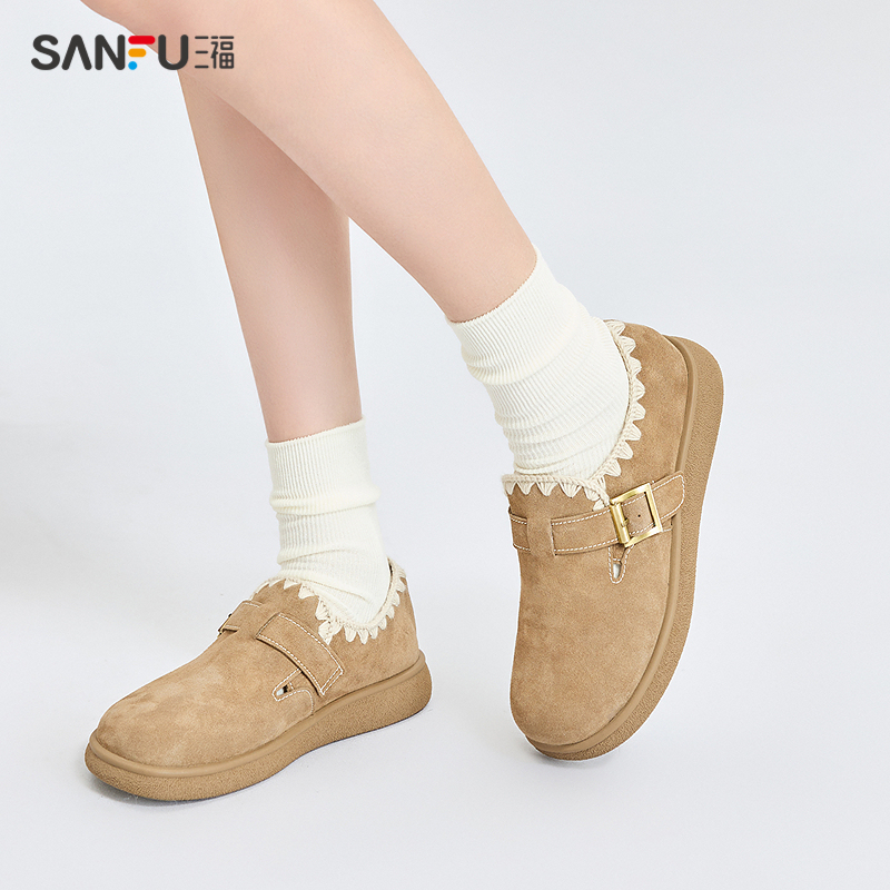 三福勃肯鞋女春季山系户外森系花边纯色套口乐福鞋女鞋838519 - 图1