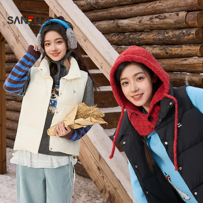 三福棉衣马甲女2025新款冬季樱桃刺绣立领保暖加厚外套女装844773,淘宝优惠券,粉丝福利购,淘宝优惠卷