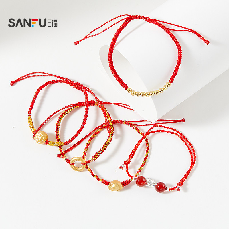 三福925银红绳寓意手链单条 新中式编织饰品配饰首饰492592,淘宝优惠券,粉丝福利购,淘宝优惠卷