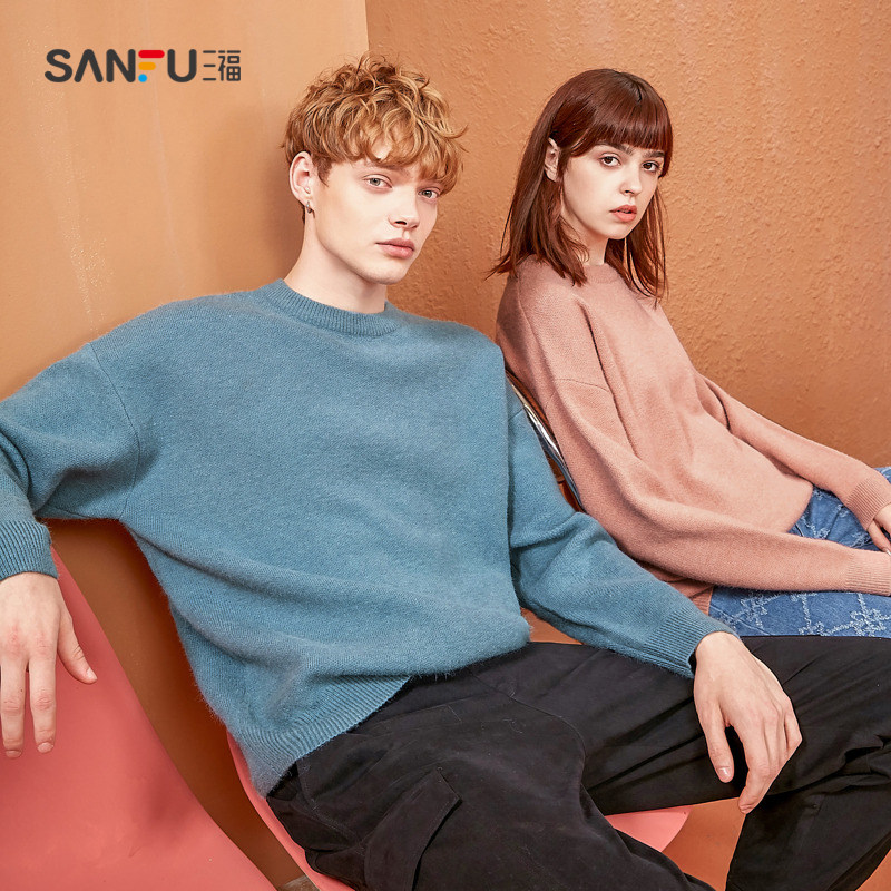 三福2021新款北极绒圆领宽松针织衫 三福服饰针织衫/毛衣