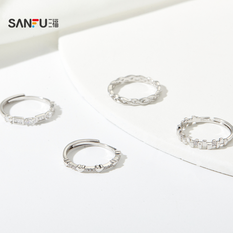 三福925银指尖闪耀戒指单个 气质时尚设计感指环首饰830870 - 图3