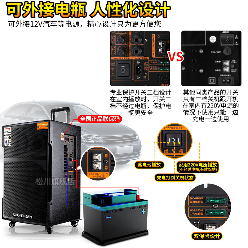 松川国际（SOONTRAN）SG3户外移动拉杆K歌蓝牙音箱充电广场舞移动 - 图3