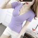 Low-cut cross top short-sleeved bottom shirt sexy women