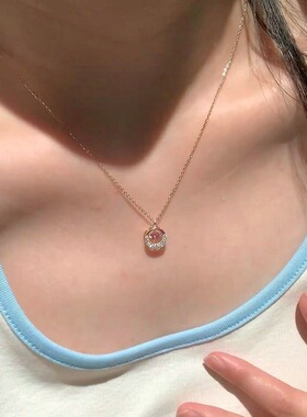 玫瑰金锆石圆圈项链女小众轻奢锁骨链高级感ins风气质吊坠颈链