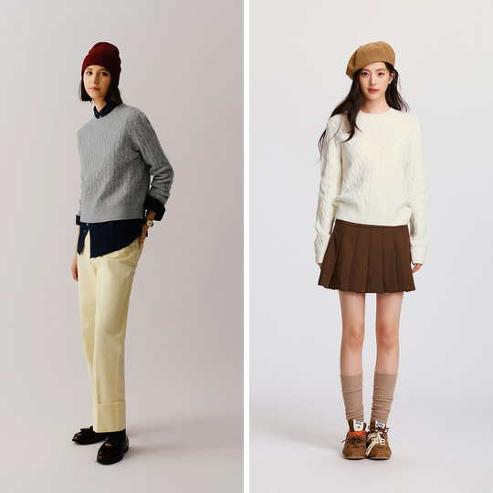 Semir simple gentle round neck solid color rope sweater for women