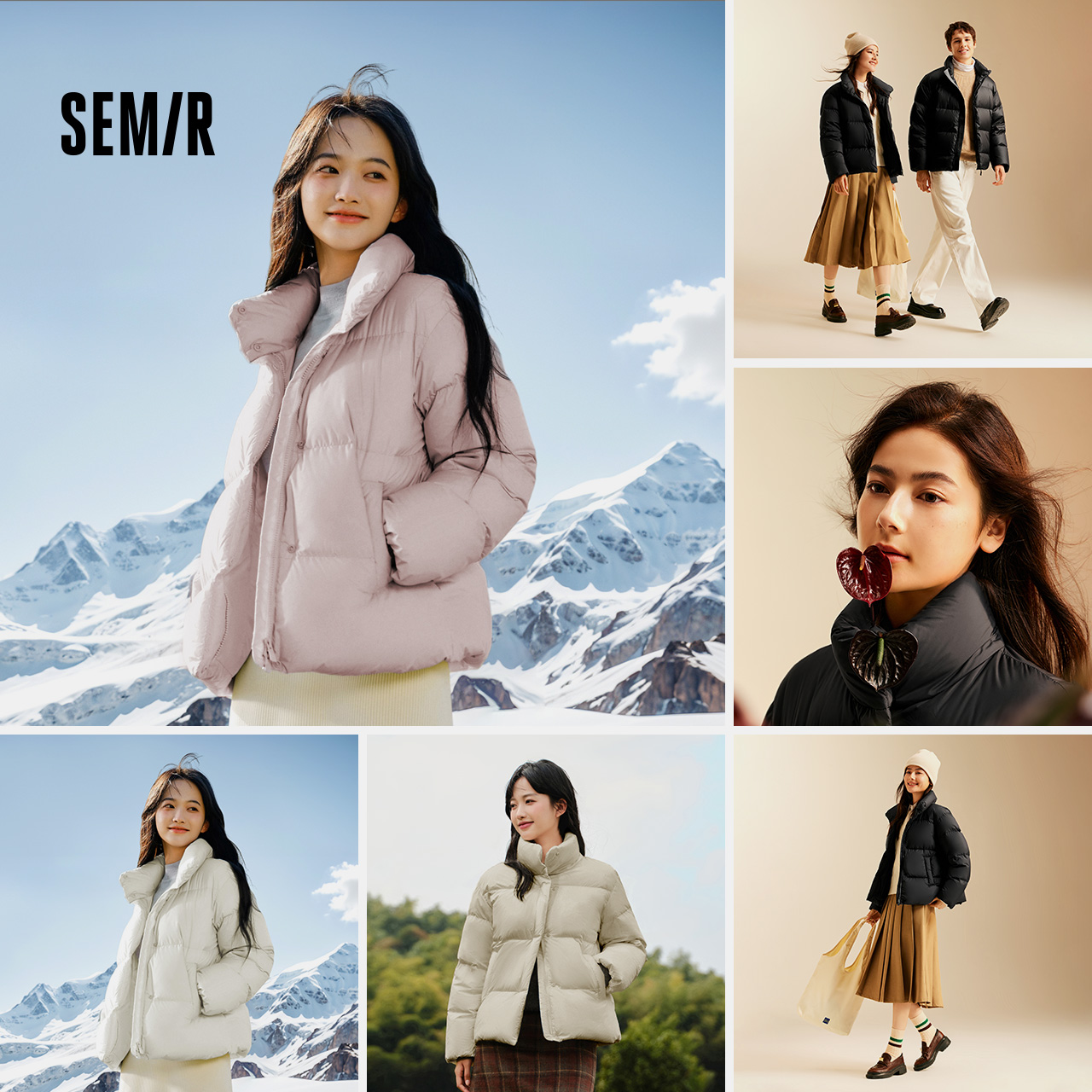 森马鹅绒羽绒服女冬季新款2024A字显瘦三防纯色立领百搭外套保暖