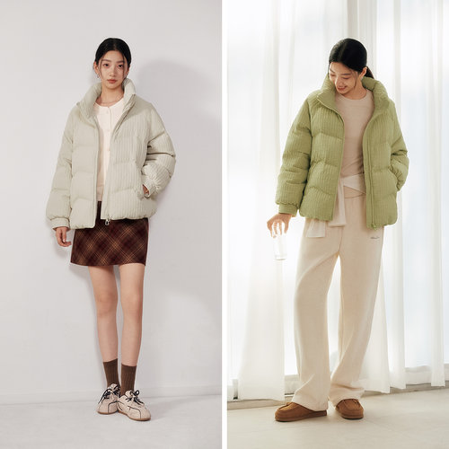 森马羽绒服女冬季肌理提花插肩袖宽松80绒子2025新款温柔小众上衣 - 图3