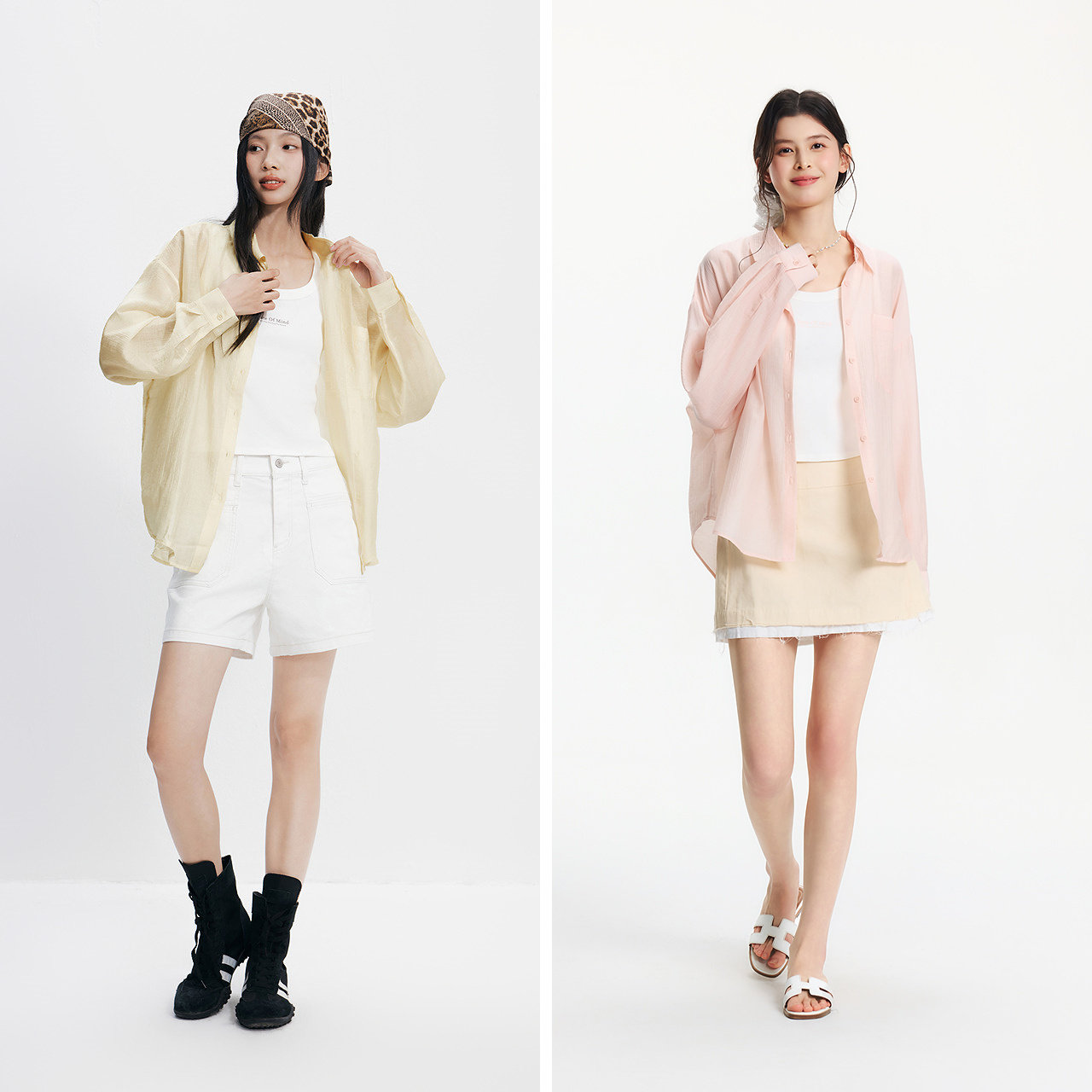 [商场同款]森马长袖衬衫女上衣背心简约质感肌理休闲夏新款两件套