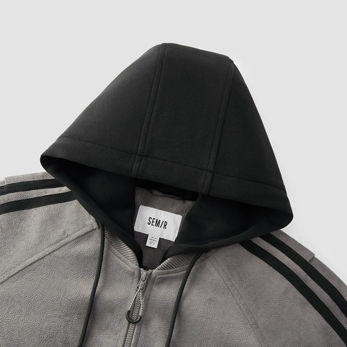 商场同款|森马棉服男冬季假两件连帽外套2025新款撞色运动风上衣 - 图1