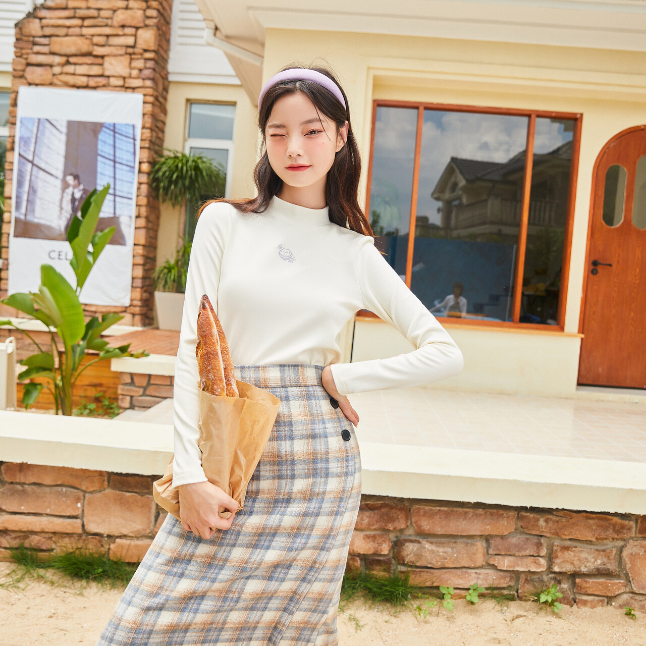 森马女小高领德绒长袖T恤