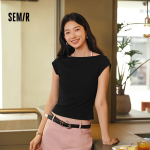 森马女式凉感短款一字领纯色T恤
