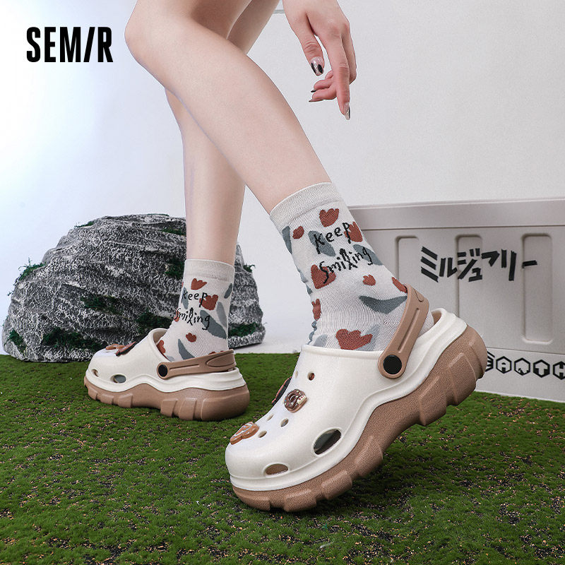 Semir女鞋洞洞鞋女秋冬季2025新款外穿厚底增高爆款外穿包头凉拖,淘宝优惠券,粉丝福利购,淘宝优惠卷