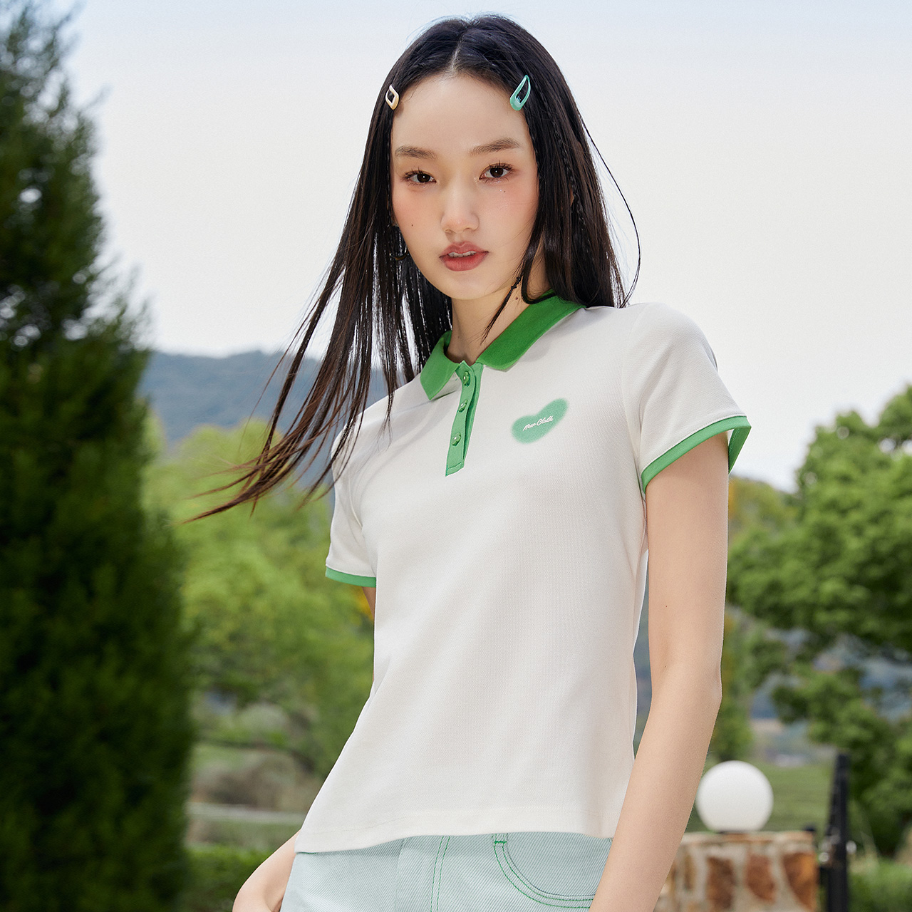 森马POLO衫女凉感抗菌修身俏皮甜美风2023夏季新款撞色印花套 - 图3