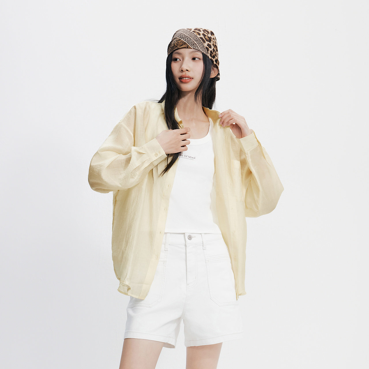 [商场同款]森马长袖衬衫女上衣背心简约质感肌理休闲夏新款两件套