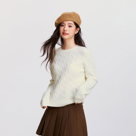Semir simple gentle round neck solid color rope sweater for women