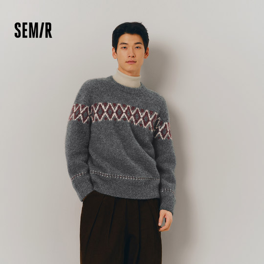 Свитер Semir, мужской свитер 2024, зима, новый стиль, жаккардовый свитер Fair Isle в этническом стиле, свободный свитер для пары в стиле ретро