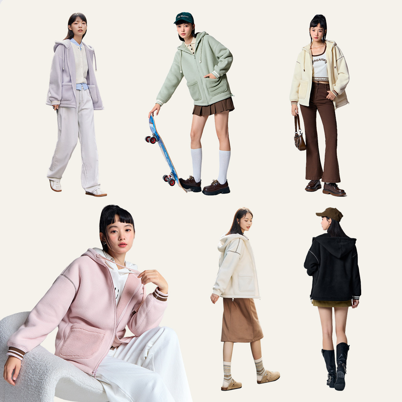 森马外套女仿羊羔毛摇粒绒开衫宽松2023冬