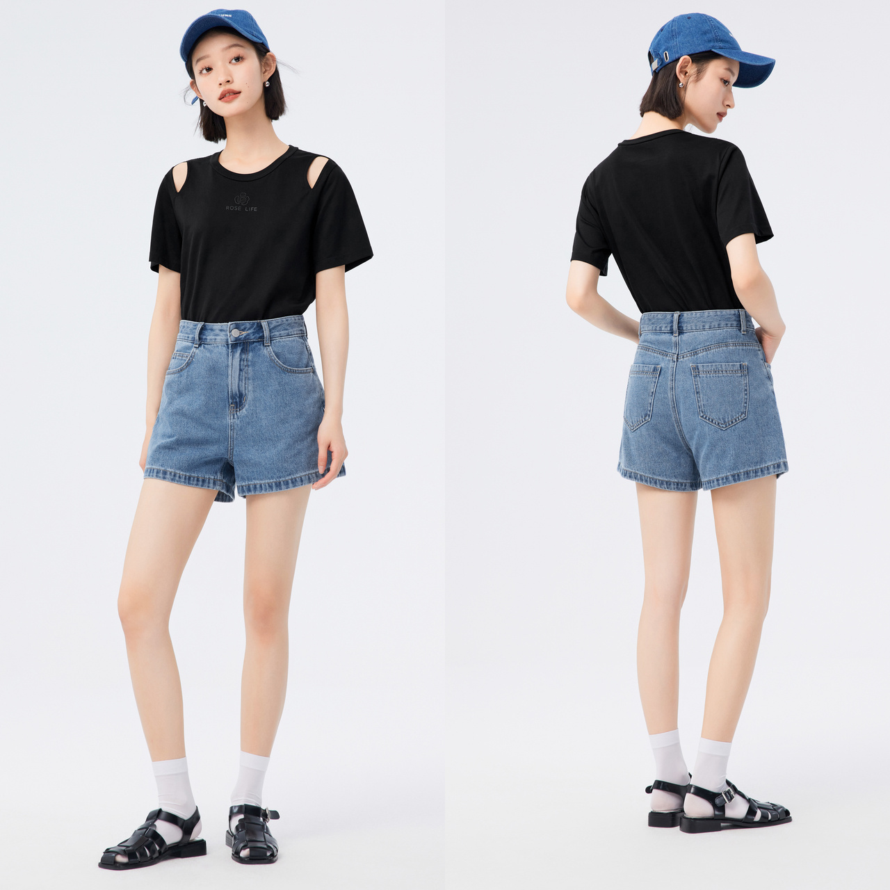 【森马】简约复古百搭直筒牛仔短裤