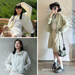 防晒外套|森马夹克女夏凉感连帽宽松分割肌理落肩抽绳松弛感上衣
