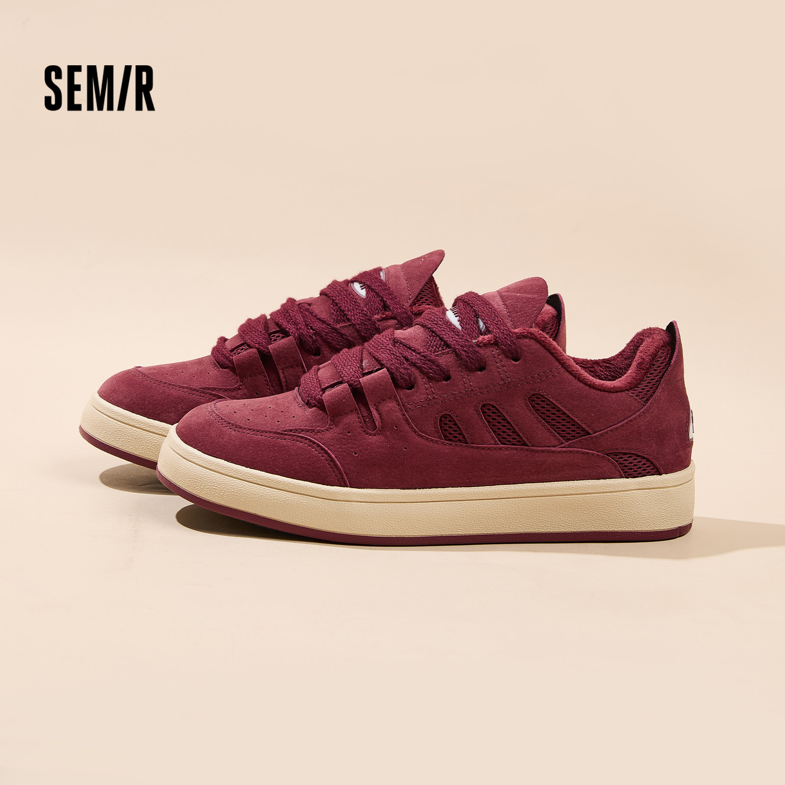 Semir鞋子男鞋2025秋冬季新款加绒红色面包鞋百搭潮流休闲板鞋男,淘宝优惠券,粉丝福利购,淘宝优惠卷