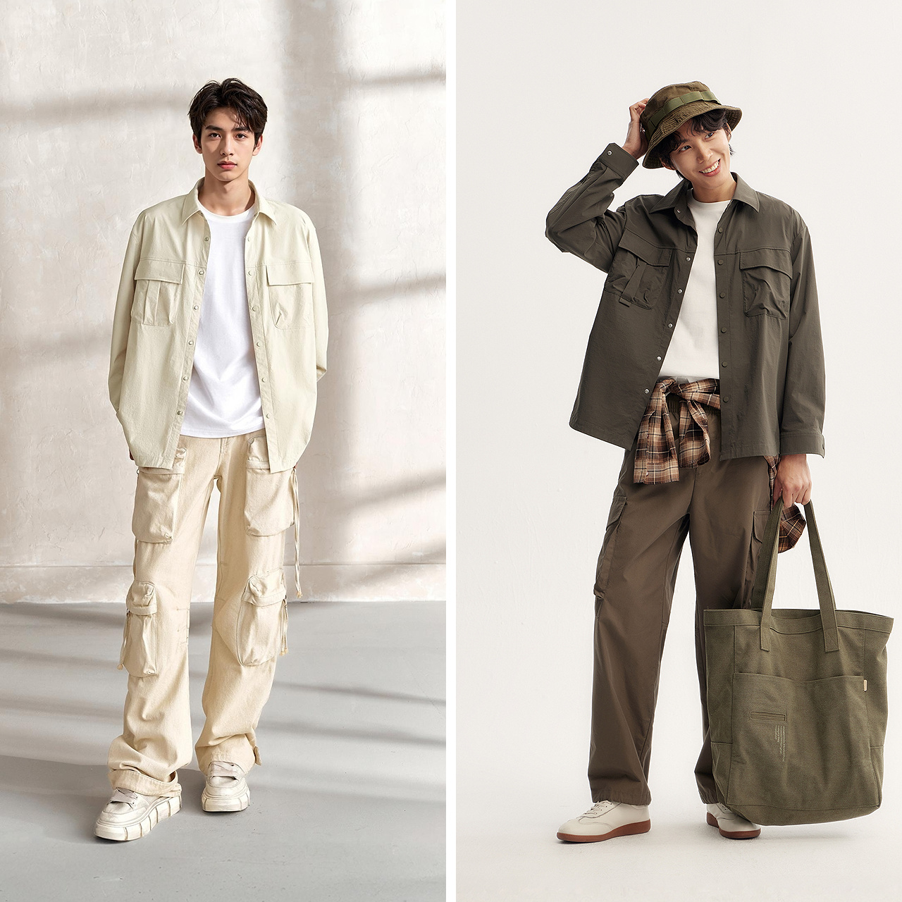 森马长袖衬衫男外穿式山系户外工装外套宽松纯色百搭秋装翻领上衣