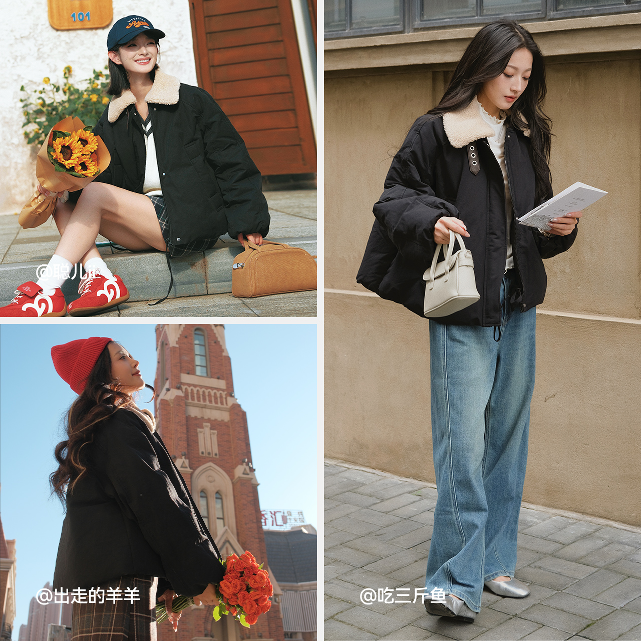 森马羽绒服女冬花苞巴恩风可脱卸毛领2025新款特宽松复古外套80绒