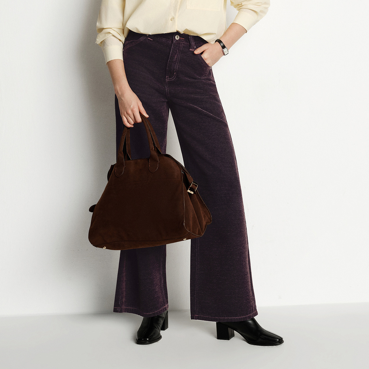 森马牛仔裤女冬美拉德植绒长裤酷飒风2025新款复古街头宽松阔腿裤 - 图1