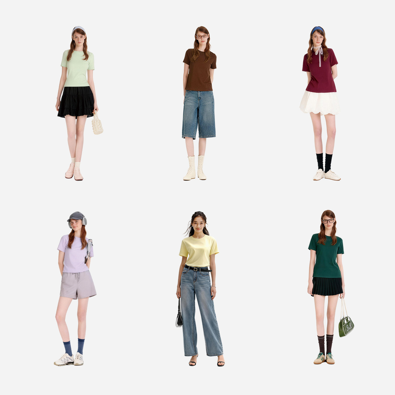 森马女夏纯色圆领T恤正肩