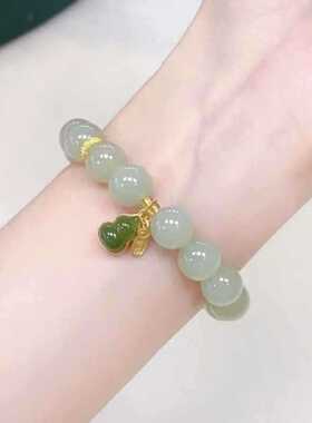 天然和田玉葫芦吊坠手链女复古新中式轻奢小众镀金本命年手串手饰