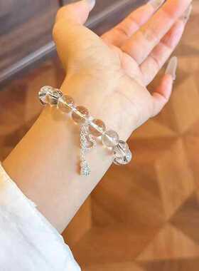 轻奢冰透10mm仿白水晶手链微镶蝴蝶结飘带手串女夏季冰凉气质手串