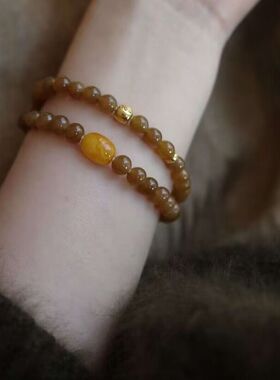 且末糖焦糖色天然珠珠手工串珠回流老蜡手串双圈叠戴手链女2025年