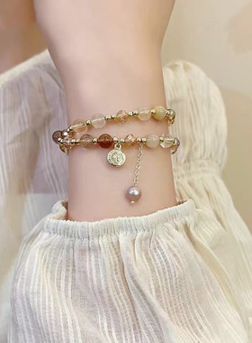 新中式双圈串珠手链女众高级感原创电镀时尚百搭草莓水晶手串批发