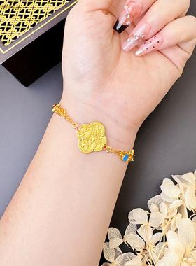 新中式古法沙金四叶草莲花首饰