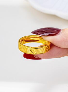 越南沙金米字素圈钻纹戒指