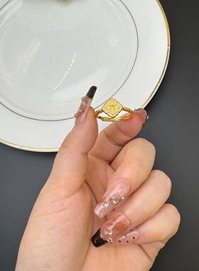 古法沙金方形拉丝开口戒指