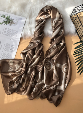 骷髅头春秋卷边印花夏季防晒丝巾
