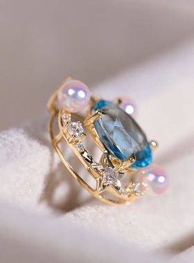 新款天然托帕石珍珠款吊坠欧美风珍珠混搭托帕石