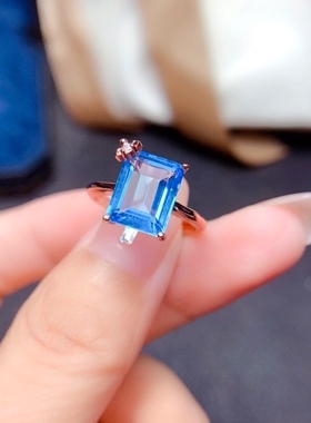 简单大方的托帕石戒指吊坠套装 925银天然方托帕石