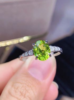 925银镀白金橄榄石指环组合女戒