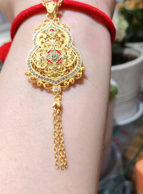 足银999纯银镀黄金珐琅彩项链葫芦吊坠时尚国风首饰送女友送妈妈